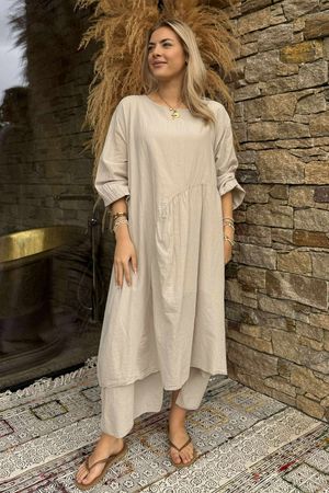 Made in Italy Purdy Pure Cotton Smock Dress Stone